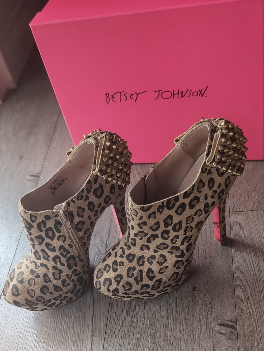 Betsey Johnson Leopard Platform Spike Heel Booties - Tan/Black